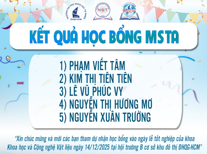 CHÚC MỪNG SINH VIÊN NHẬN HỌC BỔNG CỰU SINH VIÊN KHOA KH&CNVL (MSTA) 2025