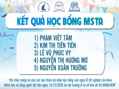 CHÚC MỪNG SINH VIÊN NHẬN HỌC BỔNG CỰU SINH VIÊN KHOA KH&CNVL (MSTA) 2025