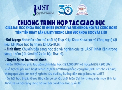 CƠ HỘI CHUYỂN TIẾP THẠC SĨ TẠI NHẬT BẢN – CHƯƠNG TRÌNH HỢP TÁC HCMUS & JAIST